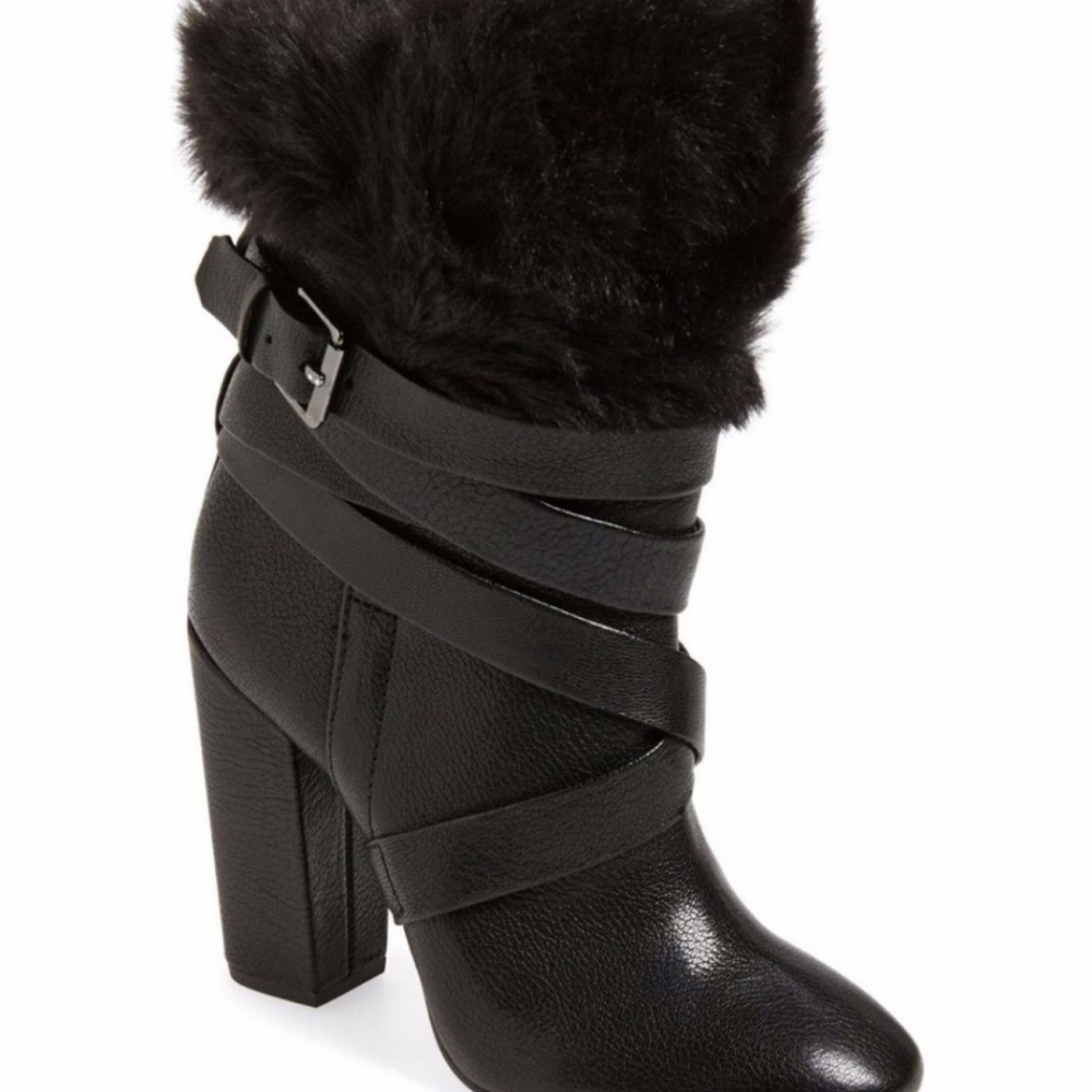Pour La Victoire Chic Black Leather Fur Trim Boots - Picture 10 of 14